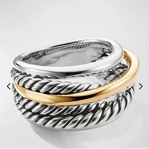 David Yurman Cable Stack Ring in Sterling Silver and 14k gold 14mm Size 9